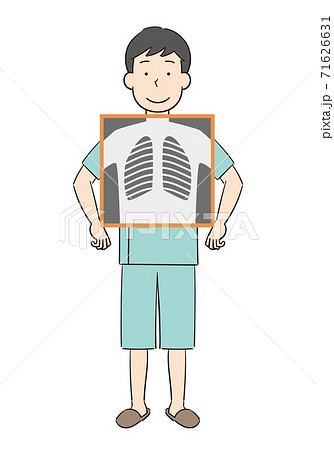健康診断で胸部レントゲン検査を受ける男性のイラスト素材