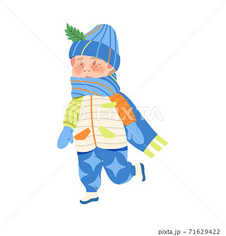 Cheerful Boy Walking And Enjoying Winter のイラスト素材