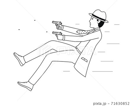 An undercover agent fires pistols. Dangerous detective task, Shootout vector illustration isolated on a white background. 71630852