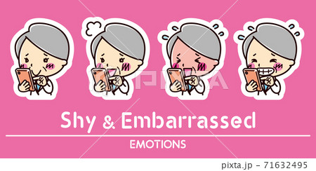 スマホと女医の表情セット / 照れる / 恥ずかしい 71632495