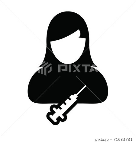 Vaccine icon vector with syringe female user person profile avatar symbol for medical and healthcare treatment in a glyph pictogram illustration 71633731