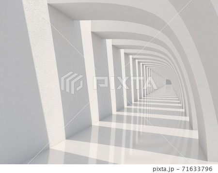 Empty long corridor with sunlight and shadow. White tunnel background. 3D Rendering 71633796