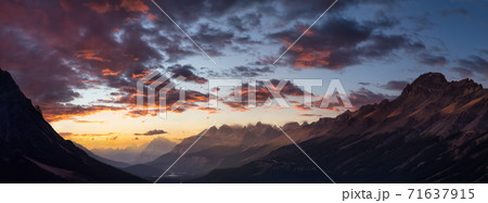 Canadian Rockies viewed from the top of a mountain. 71637915