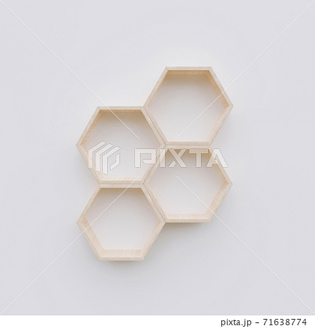 Hexagon shelf copy space,hexegon 3d rendering Hexagon shelf copy space,hexegon 3d rendering 71638774