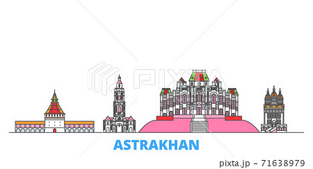 Russia, Astrakhan line cityscape, flat vector. Travel city landmark, oultine illustration, line world icons 71638979