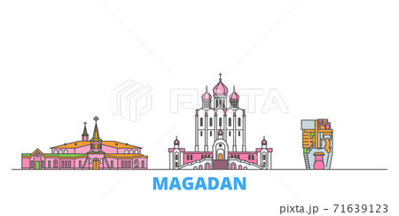 Russia, Magadan line cityscape, flat vector. Travel city landmark, oultine illustration, line world icons 71639123