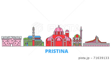 Kosovo, Pristina line cityscape, flat vector. Travel city landmark, oultine illustration, line world icons Kosovo, Pristina line cityscape, flat vector. Travel city landmark, oultine illustration, line world icons 71639133