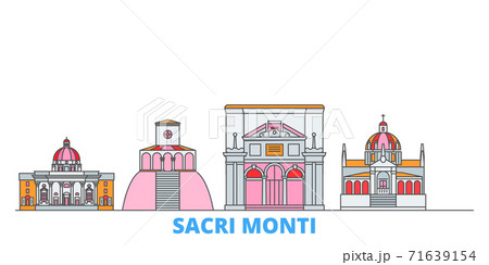 Italy, Piedmont And Lombardy, Sacri Monti line cityscape, flat vector. Travel city landmark, oultine illustration, line world icons 71639154
