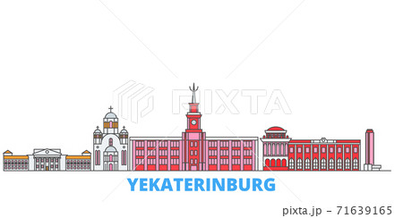 Russia, Yekaterinburg line cityscape, flat vector. Travel city landmark, oultine illustration, line world icons 71639165