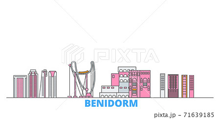Spain, Benidorm line cityscape, flat vector. Travel city landmark, oultine illustration, line world icons 71639185