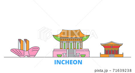 South Korea, Incheon line cityscape, flat vector. Travel city landmark, oultine illustration, line world icons South Korea, Incheon line cityscape, flat vector. Travel city landmark, oultine illustration, line world icons 71639238