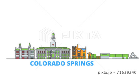 United States, Colorado Springs line cityscape, flat vector. Travel city landmark, oultine illustration, line world icons United States, Colorado Springs line cityscape, flat vector. Travel city landmark, oultine illustration, line world icons 71639240