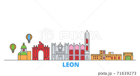 Mexico, Leon line cityscape, flat vector. Travel city landmark, oultine illustration, line world icons Mexico, Leon line cityscape, flat vector. Travel city landmark, oultine illustration, line world icons 71639273