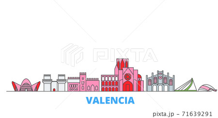 Spain, Valencia line cityscape, flat vector. Travel city landmark, oultine illustration, line world icons 71639291