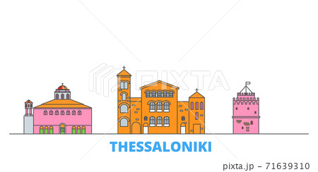 Greece, Thessaloniki line cityscape, flat vector. Travel city landmark, oultine illustration, line world icons 71639310