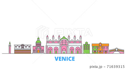 Italy, Venice line cityscape, flat vector. Travel city landmark, oultine illustration, line world icons Italy, Venice line cityscape, flat vector. Travel city landmark, oultine illustration, line world icons 71639315
