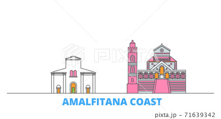 Italy, Amalfi Coast line cityscape, flat vector. Travel city landmark, oultine illustration, line world icons 71639342