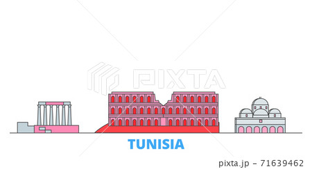 Tunisia line cityscape, flat vector. Travel city landmark, oultine illustration, line world icons Tunisia line cityscape, flat vector. Travel city landmark, oultine illustration, line world icons 71639462