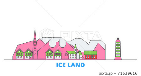 Iceland line cityscape, flat vector. Travel city landmark, oultine illustration, line world icons 71639616