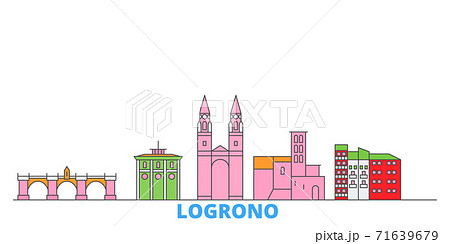 Spain, Logrono line cityscape, flat vector. Travel city landmark, oultine illustration, line world icons Spain, Logrono line cityscape, flat vector. Travel city landmark, oultine illustration, line world icons 71639679