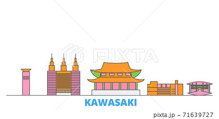 Japan, Kawasaki line cityscape, flat vector. Travel city landmark, oultine illustration, line world icons 71639727
