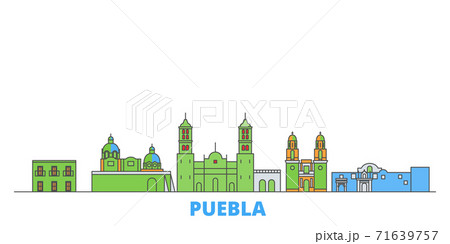 Mexico, Puebla line cityscape, flat vector. Travel city landmark, oultine illustration, line world icons 71639757