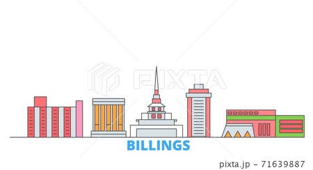 United States, Billings line cityscape, flat vector. Travel city landmark, oultine illustration, line world icons United States, Billings line cityscape, flat vector. Travel city landmark, oultine illustration, line world icons 71639887