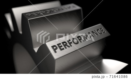 Cogwheel with debossed PERFORMANCE text. 3D rendering Cogwheel with debossed PERFORMANCE text. 3D rendering 71641086