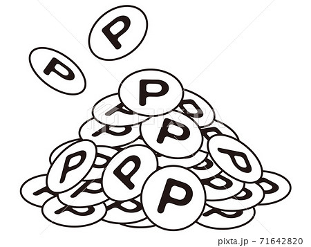 山積みになったモノクロのポイントコインのイラスト素材 7164