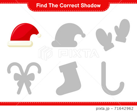 Find the correct shadow. Find and match the correct shadow of Santa Hat. Educational children game, printable worksheet, vector illustration Find the correct shadow. Find and match the correct shadow of Santa Hat. Educational children game, printable worksheet, vector illustration 71642962