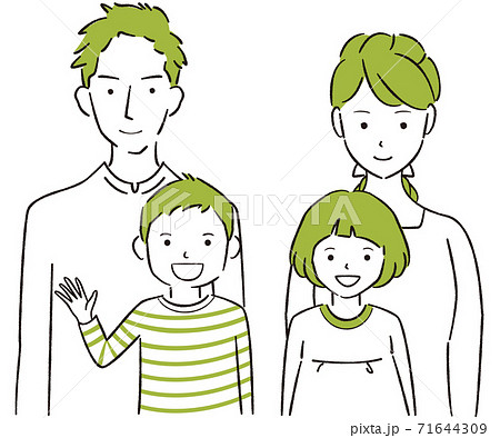 手描き1color 4人の家族 イラストのイラスト素材