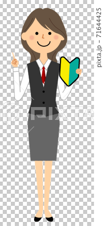 初心者マークを持つ制服姿の女性 初心者マークを持つ制服姿の女性 71644425