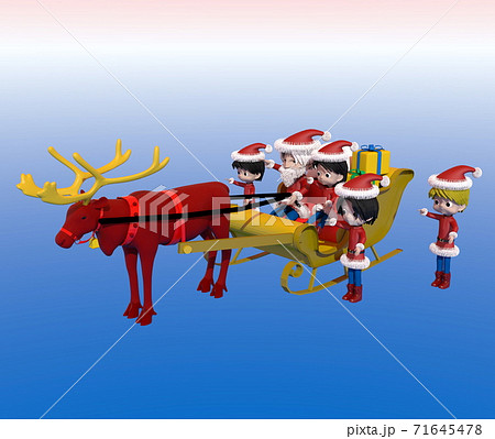 クリスマス ソリに乗るサンタクロースと子供たちのイラスト素材