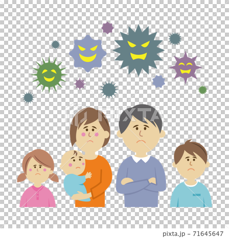 ウイルスやバイ菌に悩む家族のイラストイメージ ウイルスやバイ菌に悩む家族のイラストイメージ 71645647