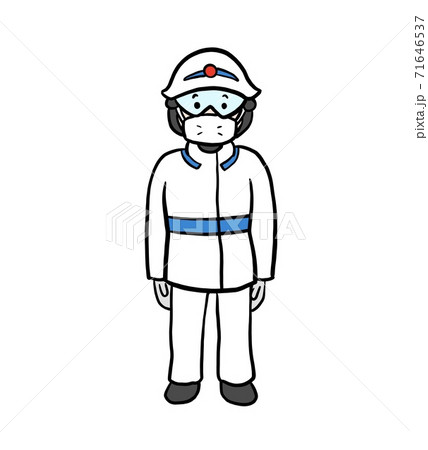 防御服を着た救急隊員のイラストのイラスト素材