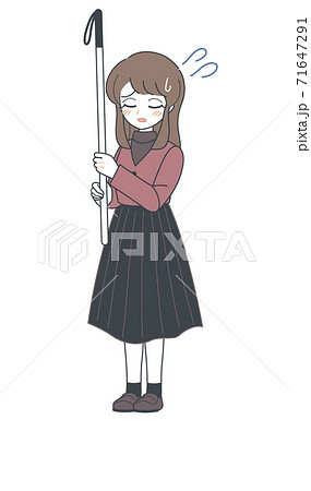 白杖を掲げてSOSを示すお姉さんのイラスト・困り顔・ベクター 71647291