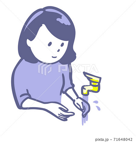 手を洗う女性のイラスト　2色 71648042