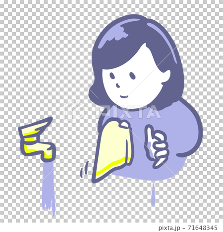 Illustration of a woman wiping her hands after washing her hands in two colors Illustration of a woman wiping her hands after washing her hands in two colors 71648345