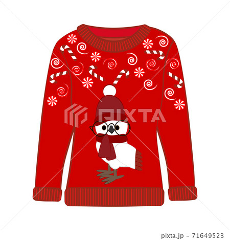Christmas ugly sweater with owl in christmas costume vector illustration 71649523