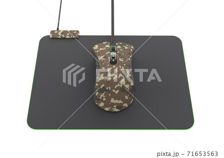 Modern camouflage gaming mouse on professional pad on white with clipping path 71653563
