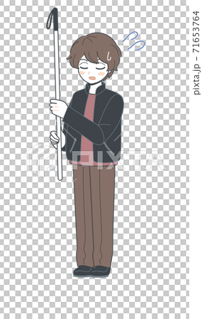 白杖を掲げてSOSを示すお兄さんのイラスト・困り顔・ベクター 71653764