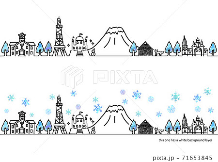 冬の北海道の街並み水平イラストセット 71653845