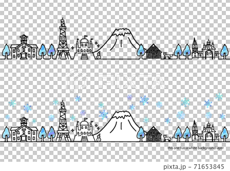 冬の北海道の街並み水平イラストセット 71653845