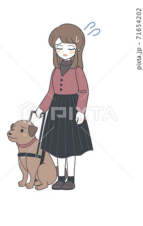 盲導犬をつれたお姉さん・困り顔・ベクター 71654202