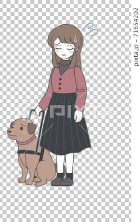 盲導犬をつれたお姉さん・困り顔・ベクター 71654202