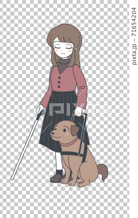 盲導犬を連れて白杖を持ったお姉さん・ベクター 71654204