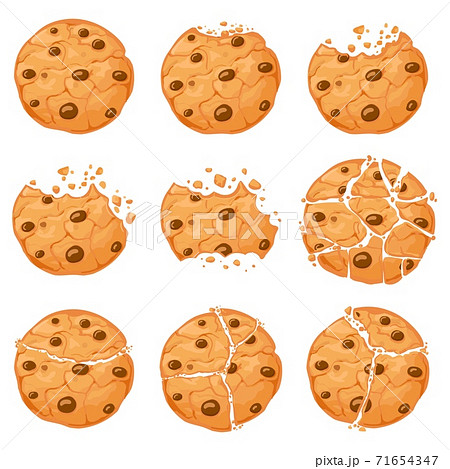 Broken Oatmeal Cookies Cartoon Bitten Choco のイラスト素材