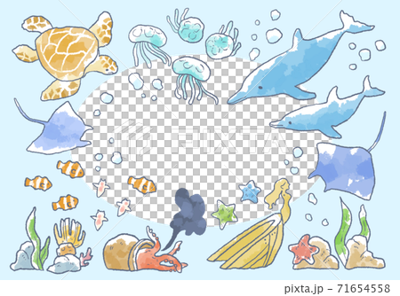 海の生物 二部構成の絵画 ホワイトフレーム 海の生物 二部構成の絵画