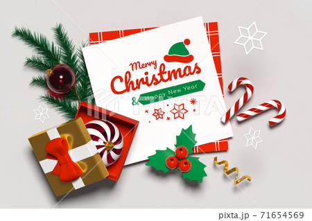 Merry Christmas and Happy New Year - modern colorful 3d banner Merry Christmas and Happy New Year - modern colorful 3d banner 71654569