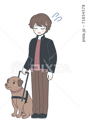 盲導犬をつれたお兄さん 困り顔 ベクターのイラスト素材